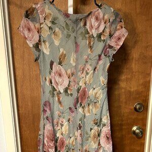 VTG All That Jazz Muted Green with Roses Print on Chiffon Long Dress SZ 5/6